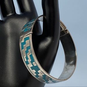 Vintage Mexican 925 and Turquoise Hinged Bracelet